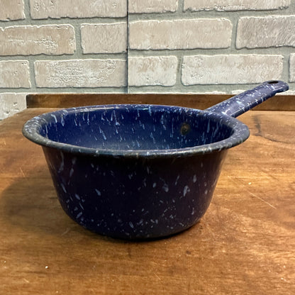 Antique Primitive Cobalt Blue Graniteware Enamelware Smal Pan Pot Vintage Farmhouse