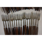 Large Lot of 43 Vintage Danish MCM Stainless Steel Fondue Forks, Teak Handles