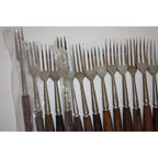 Large Lot of 43 Vintage Danish MCM Stainless Steel Fondue Forks, Teak Handles