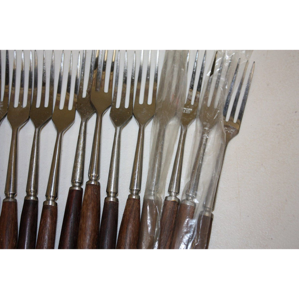 Large Lot of 43 Vintage Danish MCM Stainless Steel Fondue Forks, Teak Handles