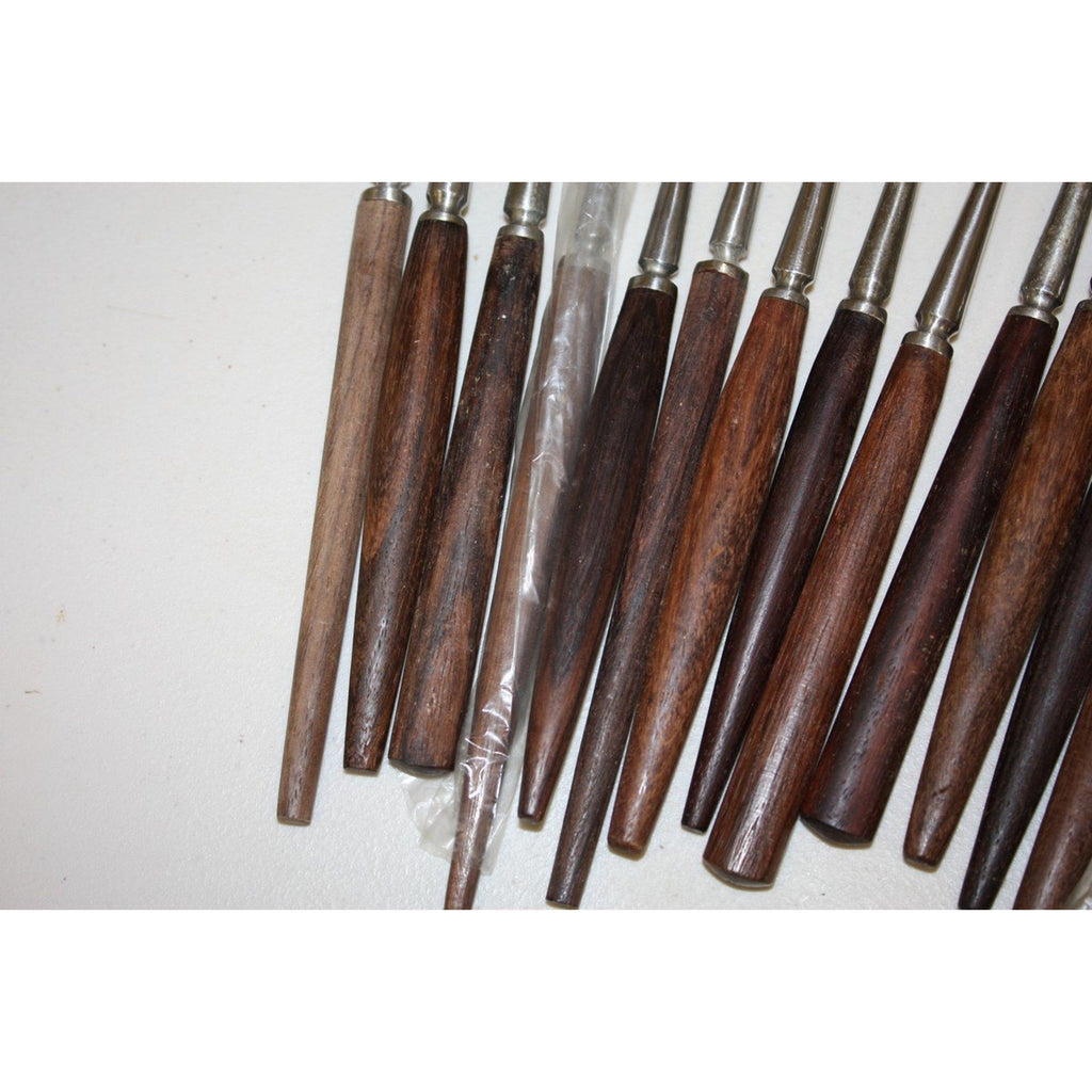 Large Lot of 43 Vintage Danish MCM Stainless Steel Fondue Forks, Teak Handles