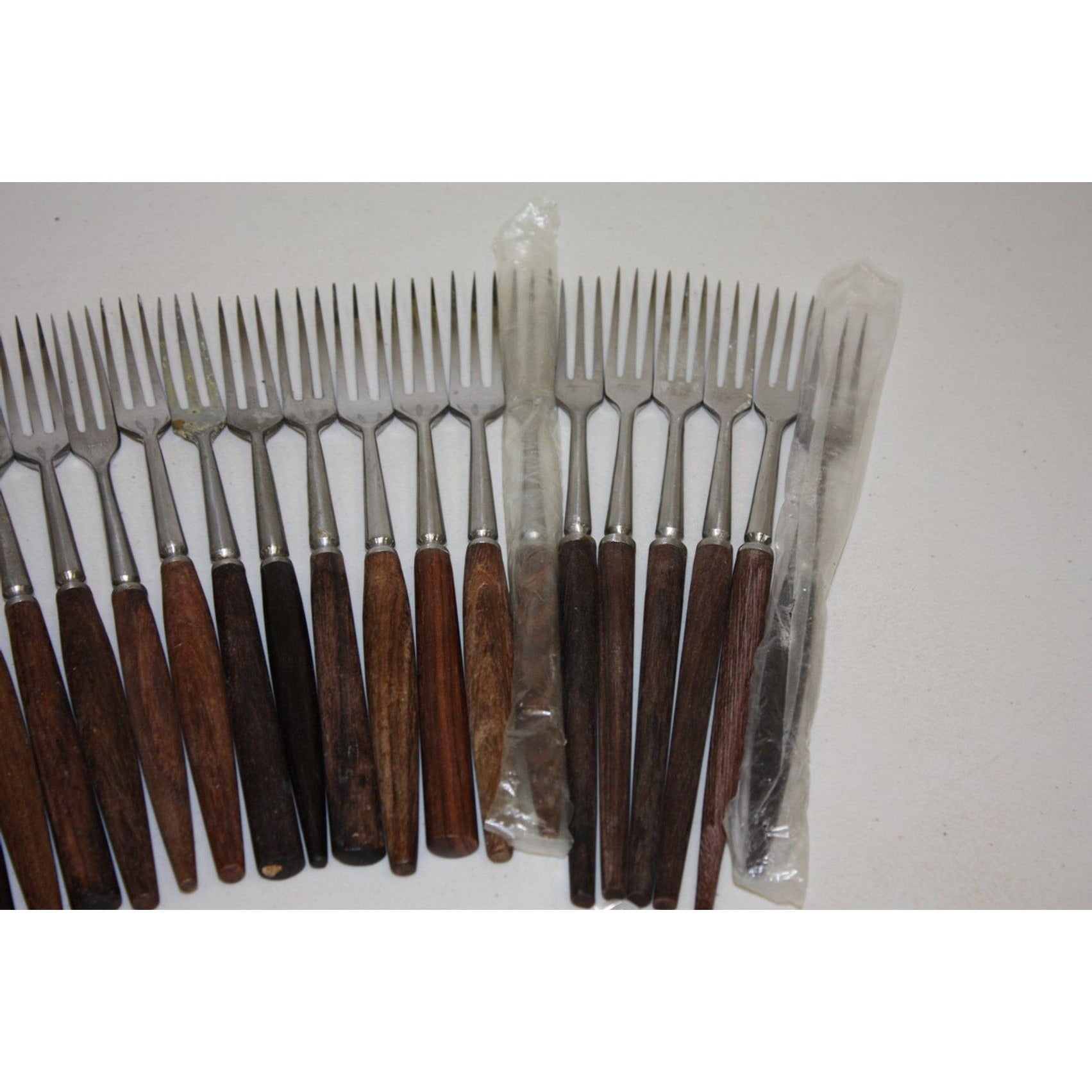 Large Lot of 43 Vintage Danish MCM Stainless Steel Fondue Forks, Teak Handles