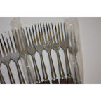 Large Lot of 43 Vintage Danish MCM Stainless Steel Fondue Forks, Teak Handles