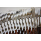 Large Lot of 43 Vintage Danish MCM Stainless Steel Fondue Forks, Teak Handles