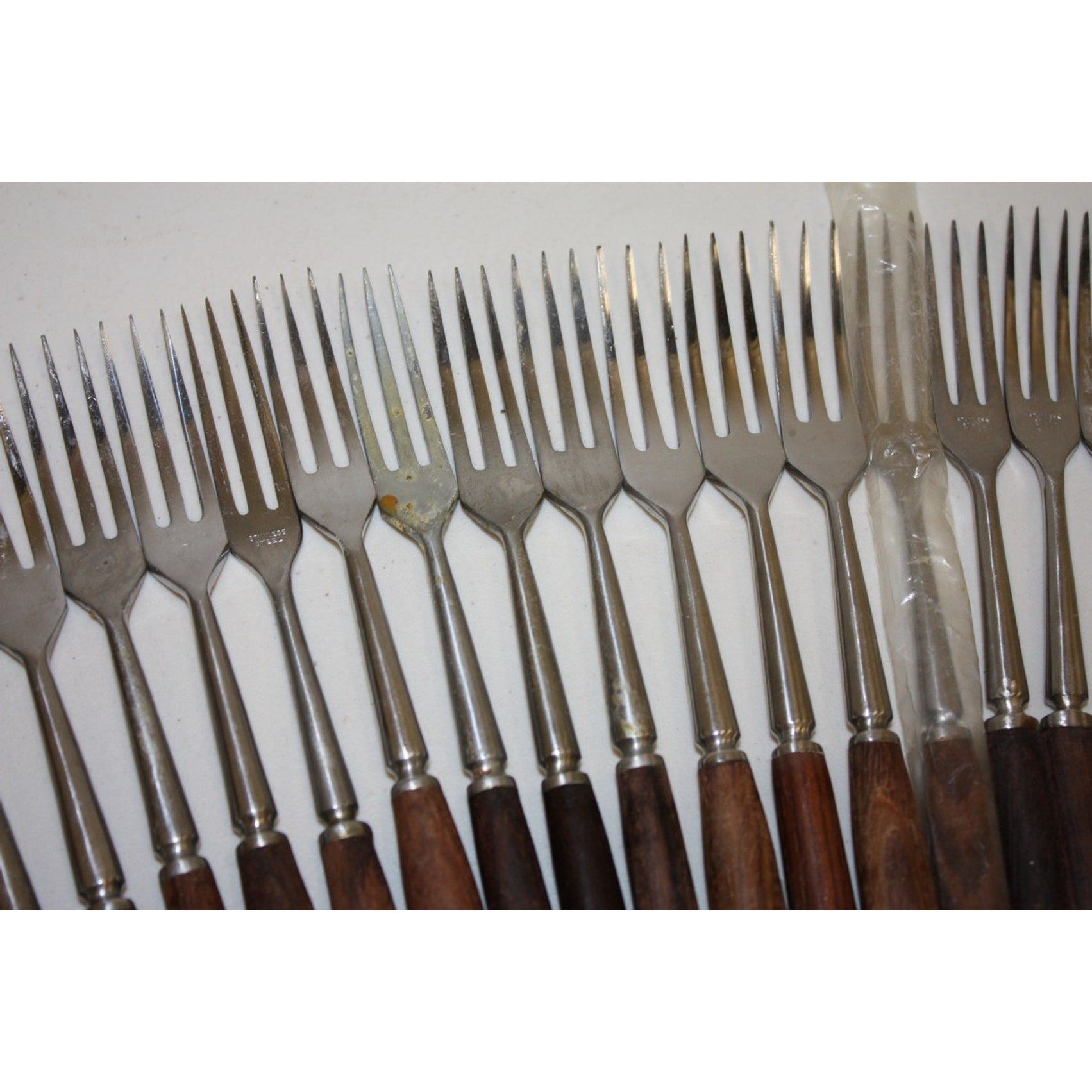 Large Lot of 43 Vintage Danish MCM Stainless Steel Fondue Forks, Teak Handles