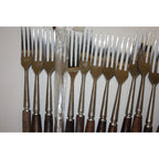 Large Lot of 43 Vintage Danish MCM Stainless Steel Fondue Forks, Teak Handles