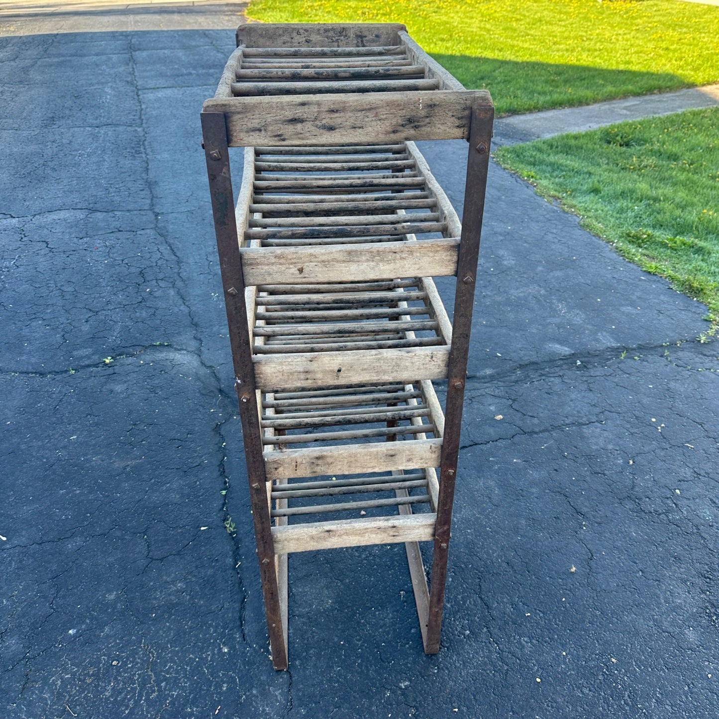 Antique Industrial Rustic Factory Shelf Rack Steampunk Wooden Metal Factory