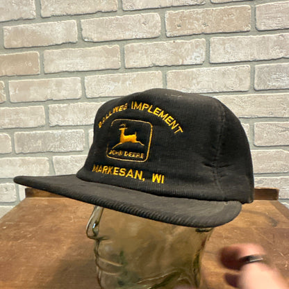 VINTAGE BALLWEG IMPLEMENT JOHN DEERE RIBBED MARKESAN WI RETRO SNAPBACK HAT BLACK