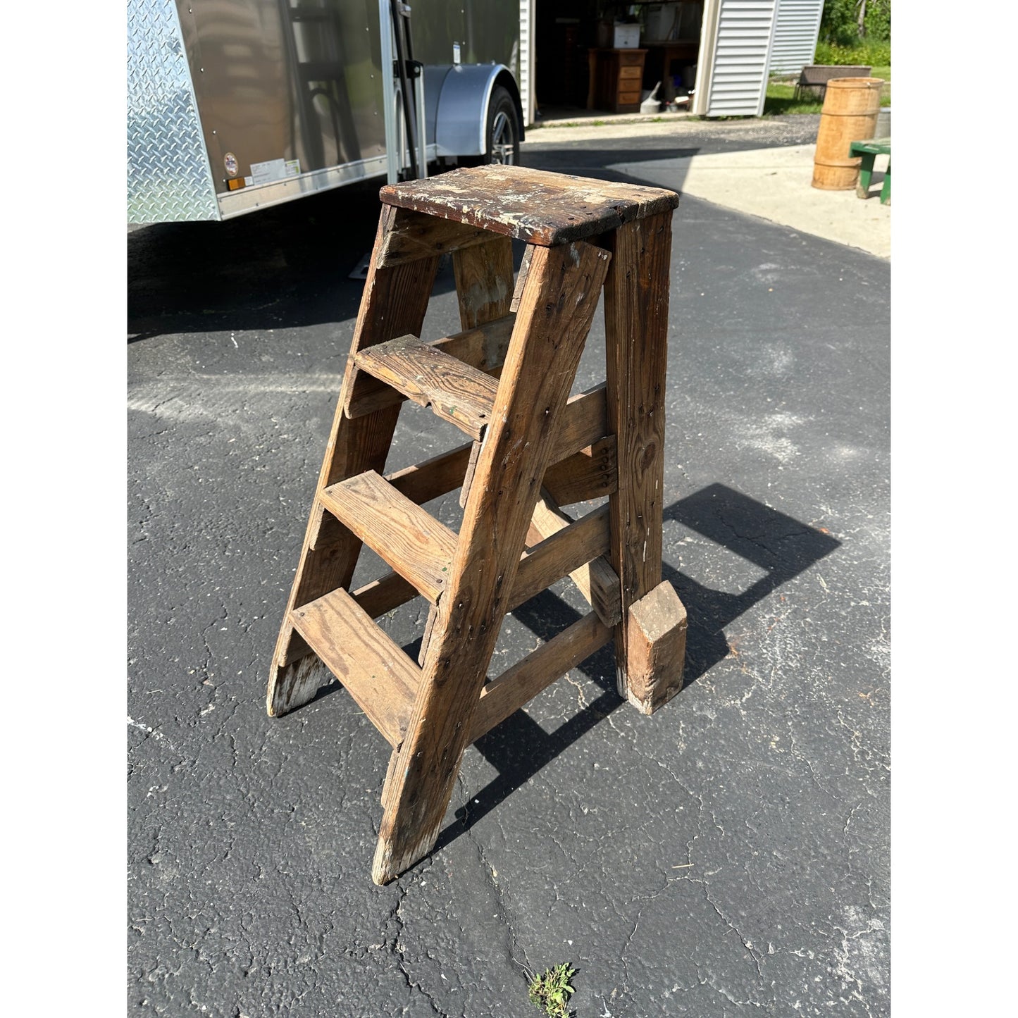 Vintage Wooden Step Stool Ladder Rustic Garden Porch Decor