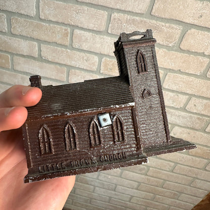 LITTLE BROWN CHURCH IN THE VALE PENNY COIN BANK CAST METAL VINTAGE 4"H X 5.25"L