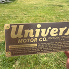 Vtg Universal Marine Motor v-8 Brass Identification Plaque Oshkosh Wis.