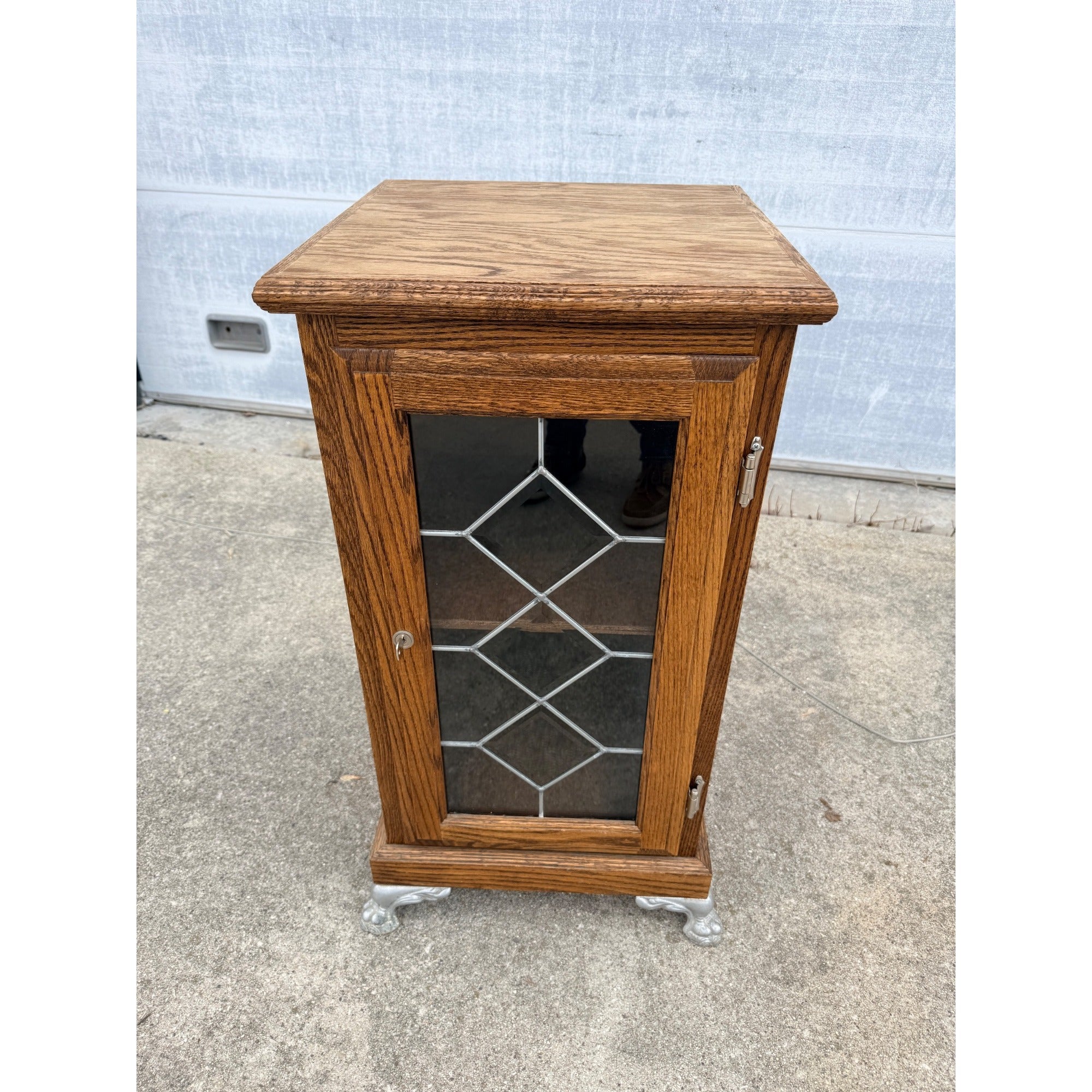 Vintage Slot Machine Stand Leaded Glass Door Cabinet