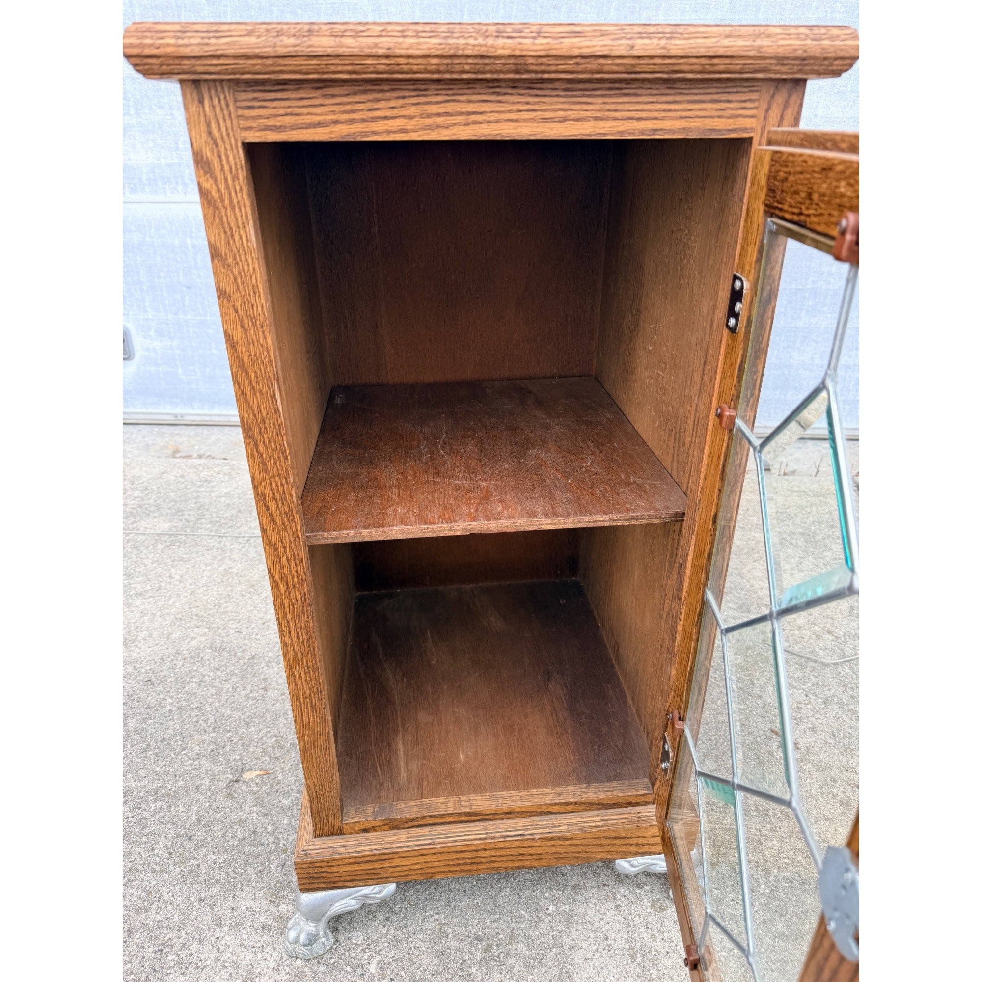 Vintage Slot Machine Stand Leaded Glass Door Cabinet