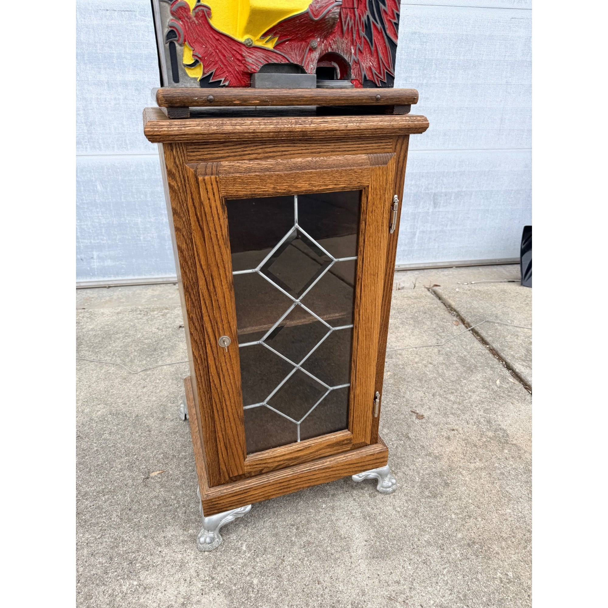 Vintage Slot Machine Stand Leaded Glass Door Cabinet