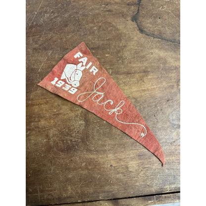 Vintage 1939 State / County Fair "Jack" Western Horse Felt Pennant Souvenir 9"