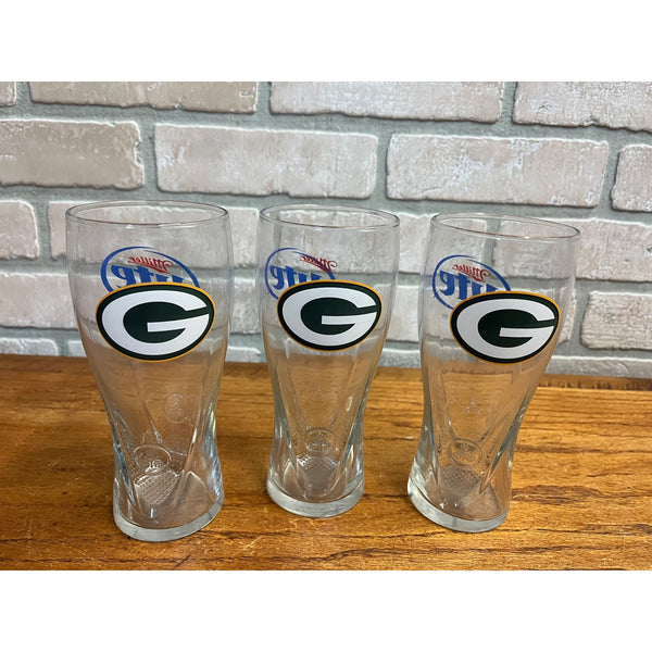 (3) Vintage Green Bay Packers Miller Lite 12 oz 6 3/4" T Pilsner Beer Bar Glass Hops