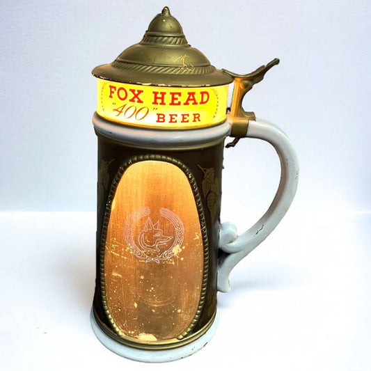 Vintage 1950s Fox Head Beer Lighted Bar Advertising Sign - Works!