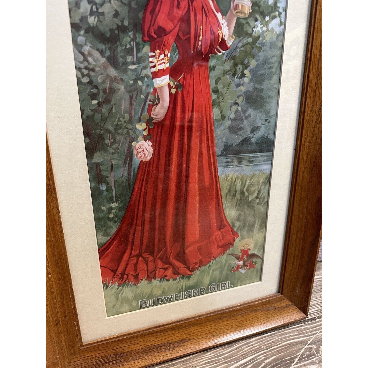 Vintage Budweiser Girls Advertising Beer Litho Prints Framed Repro Lot (2)