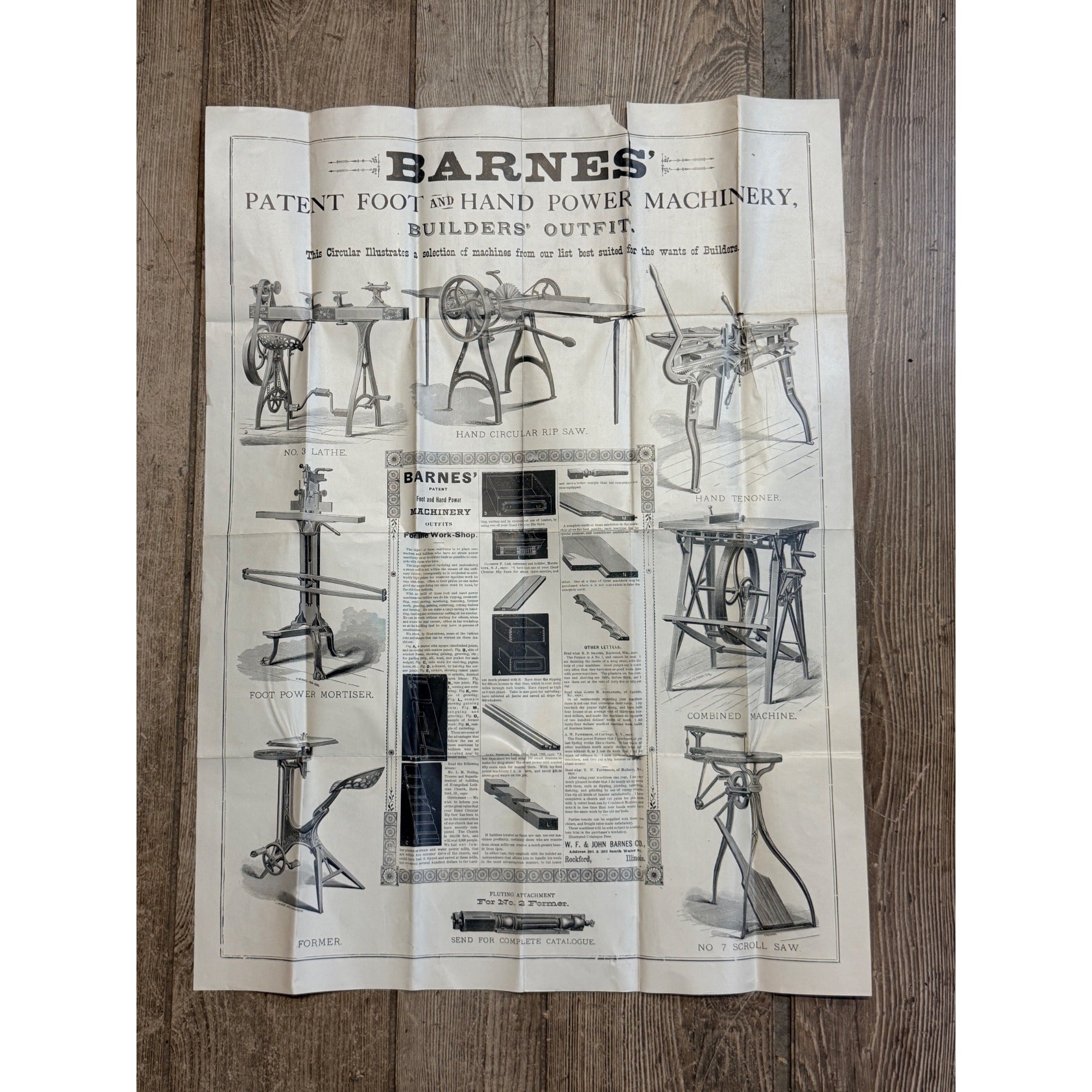 c.1900s Barnes Machinery Tools Advertising Saw Poster Hardware Antique