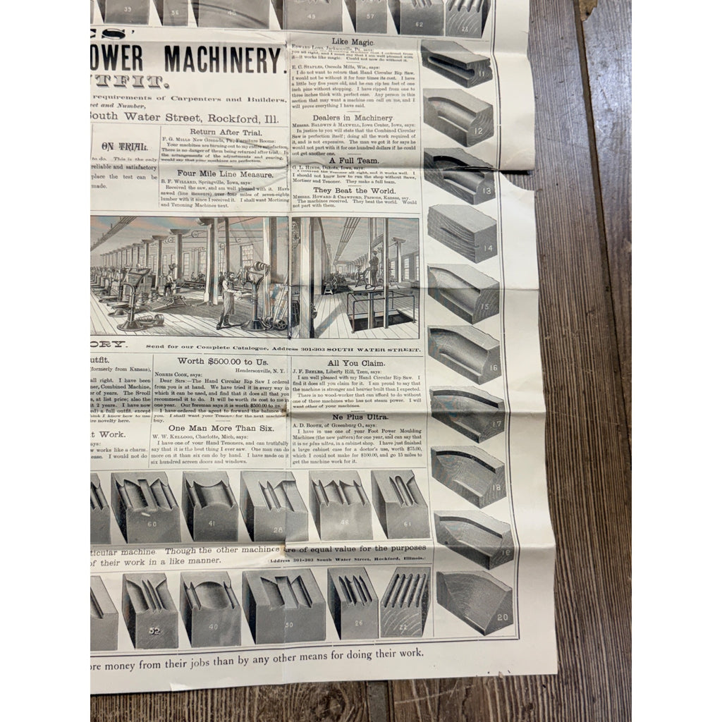 c.1900s Barnes Machinery Tools Advertising Saw Poster Hardware Antique