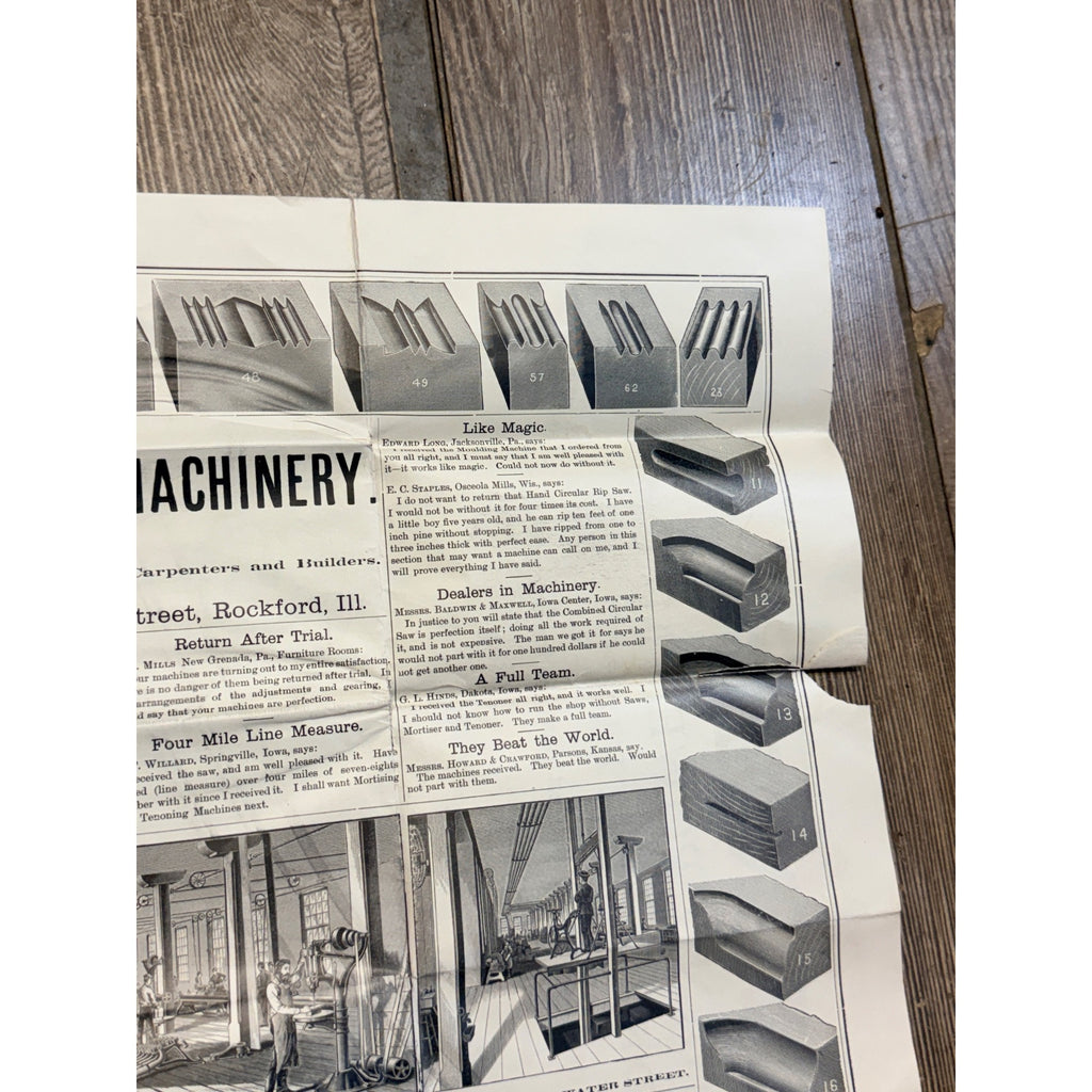 c.1900s Barnes Machinery Tools Advertising Saw Poster Hardware Antique