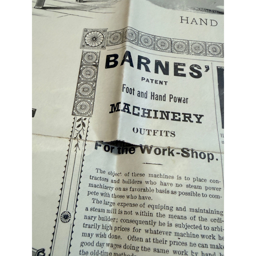 c.1900s Barnes Machinery Tools Advertising Saw Poster Hardware Antique