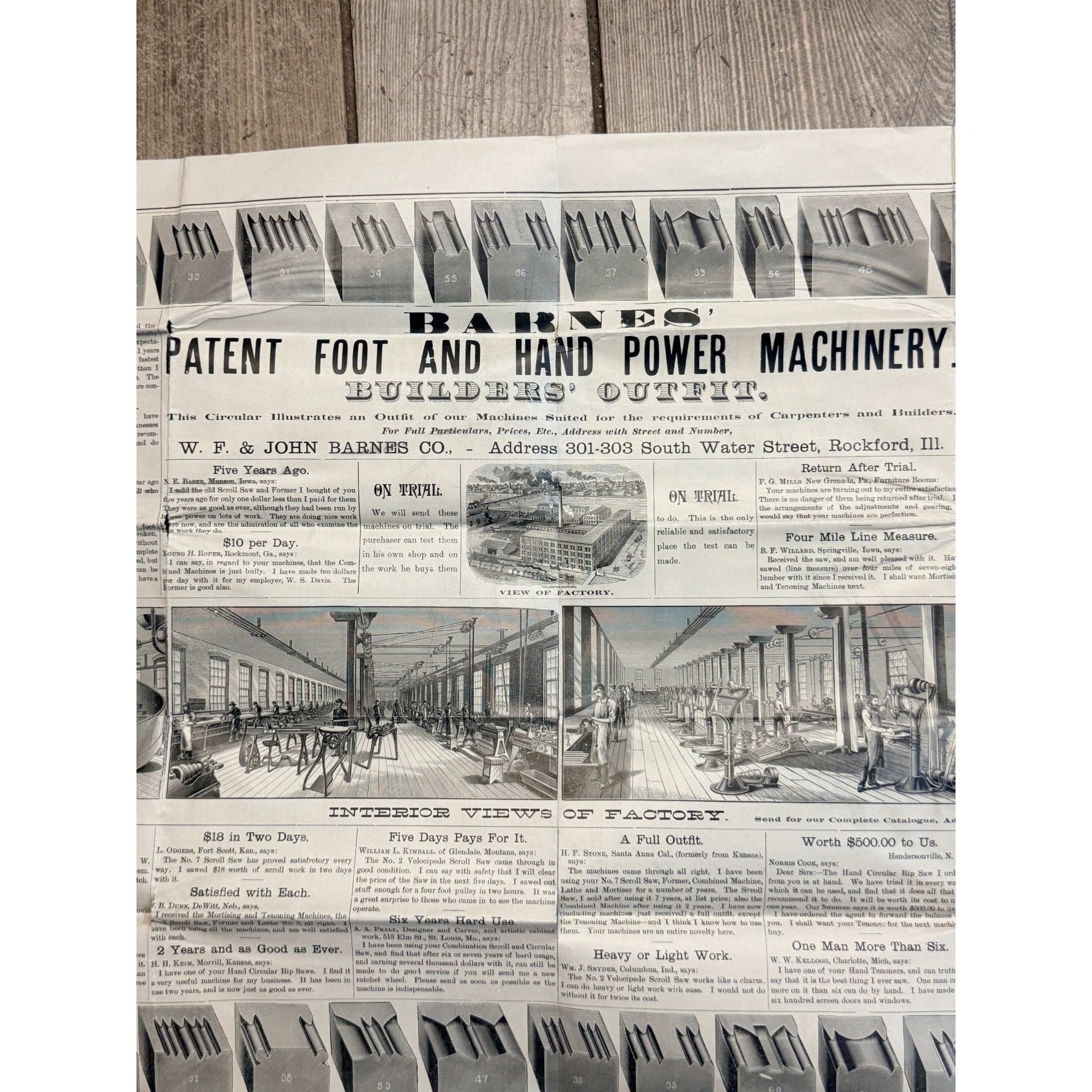 c.1900s Barnes Machinery Tools Advertising Saw Poster Hardware Antique
