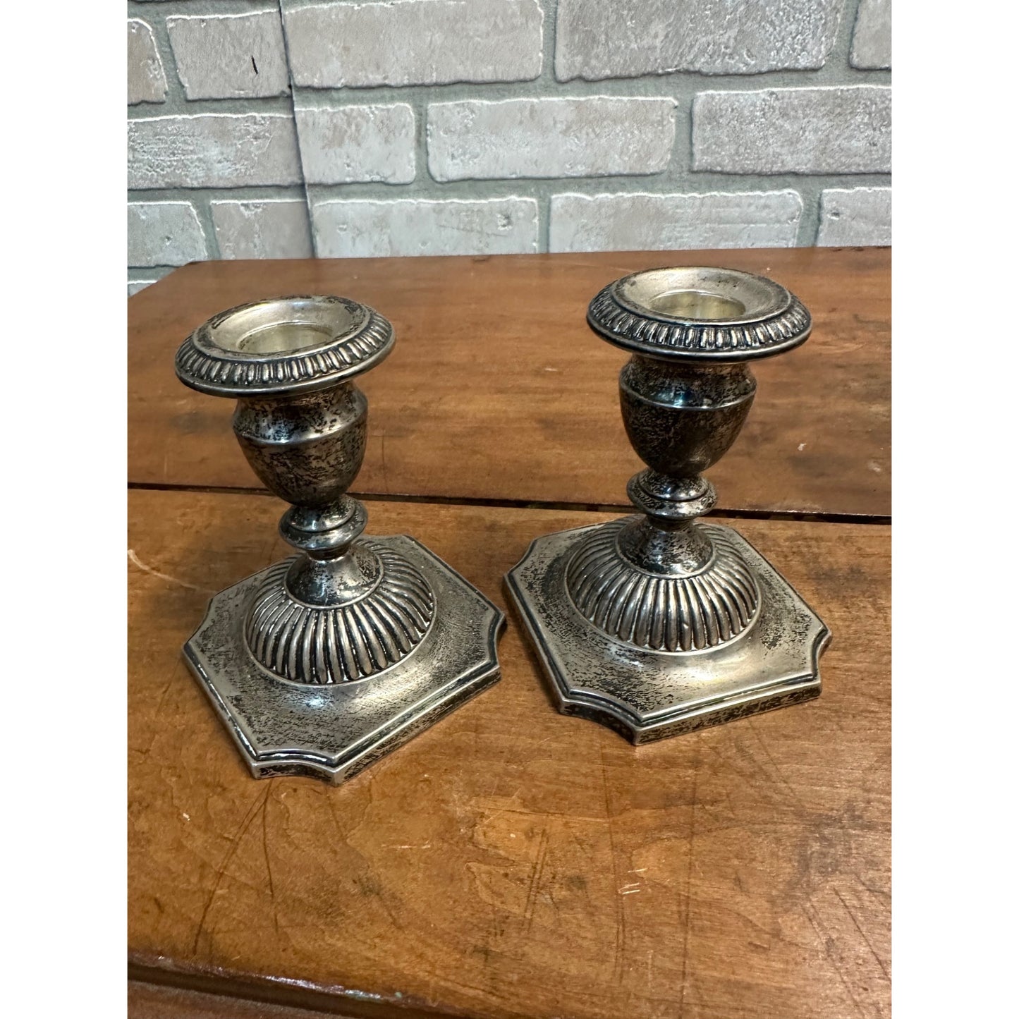 PAIR OF HUNT SILVER STERLING SILVER "GEORGIAN REPRODUCTION" WEIGHTED CANDLESTICKS