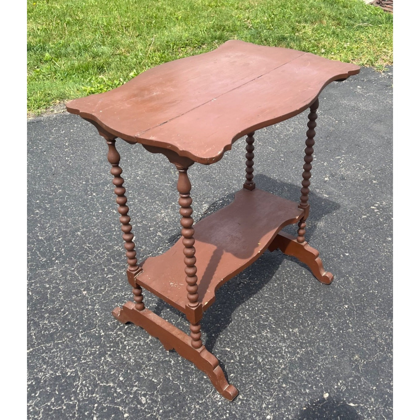 Small Brown Victorian Plant or Parlor Accent Painted Table Bobbin Legs