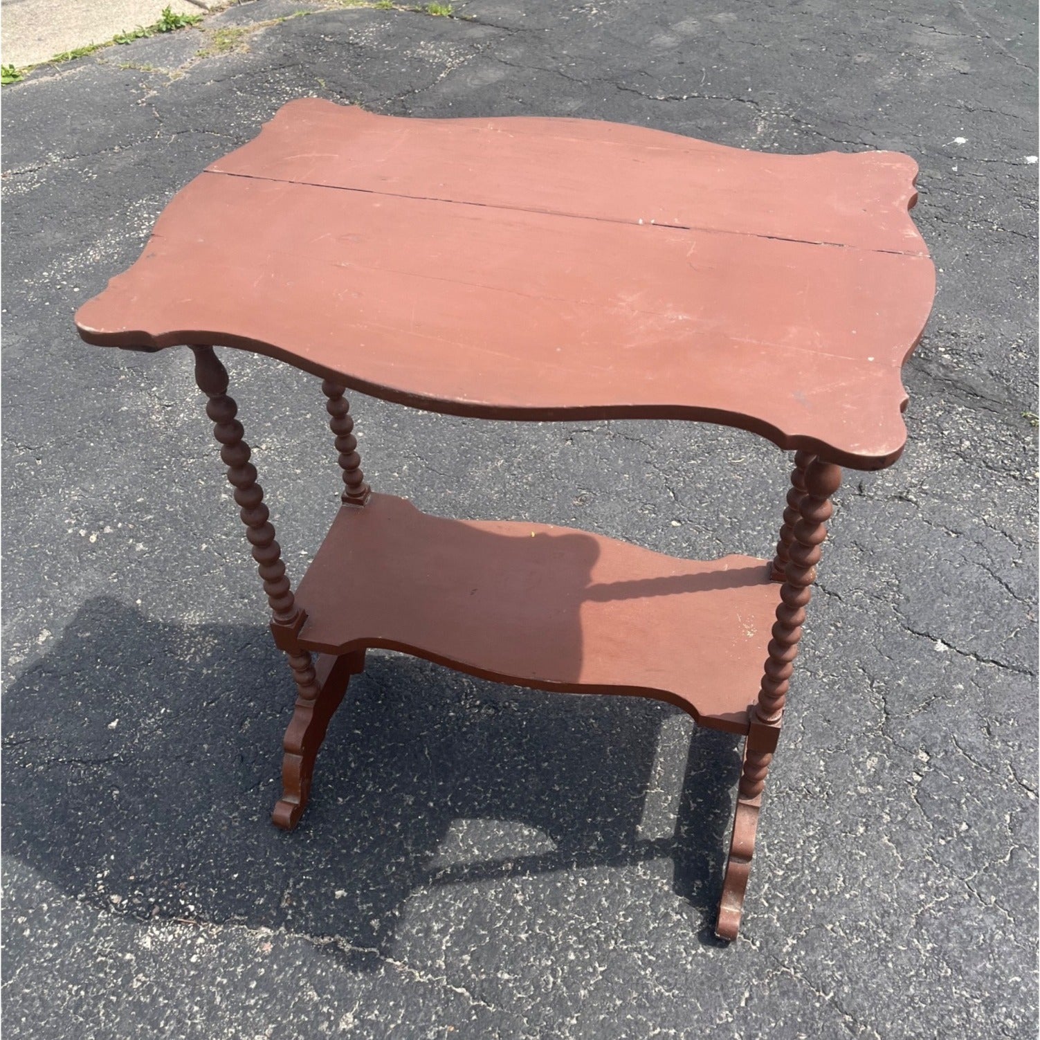 Small Brown Victorian Plant or Parlor Accent Painted Table Bobbin Legs