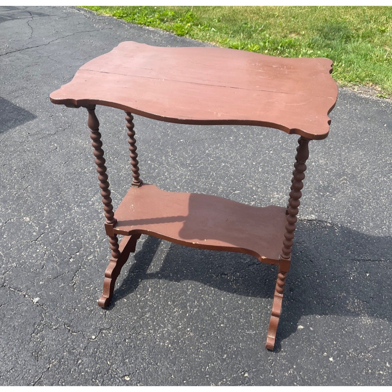Small Brown Victorian Plant or Parlor Accent Painted Table Bobbin Legs
