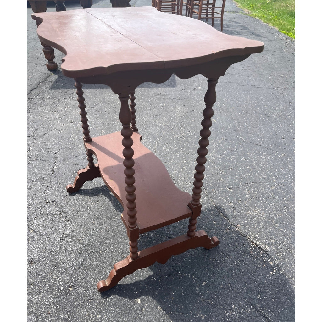 Small Brown Victorian Plant or Parlor Accent Painted Table Bobbin Legs