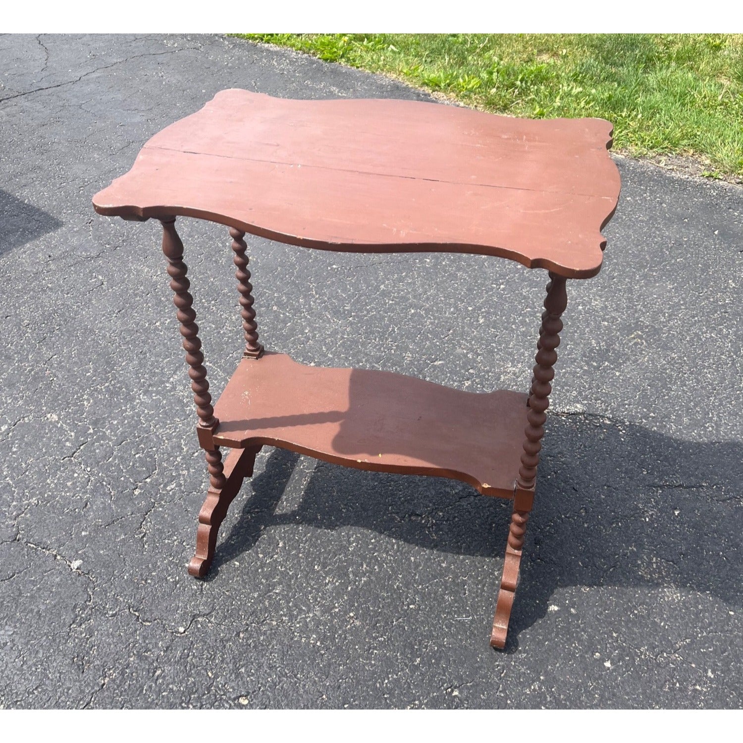 Small Brown Victorian Plant or Parlor Accent Painted Table Bobbin Legs