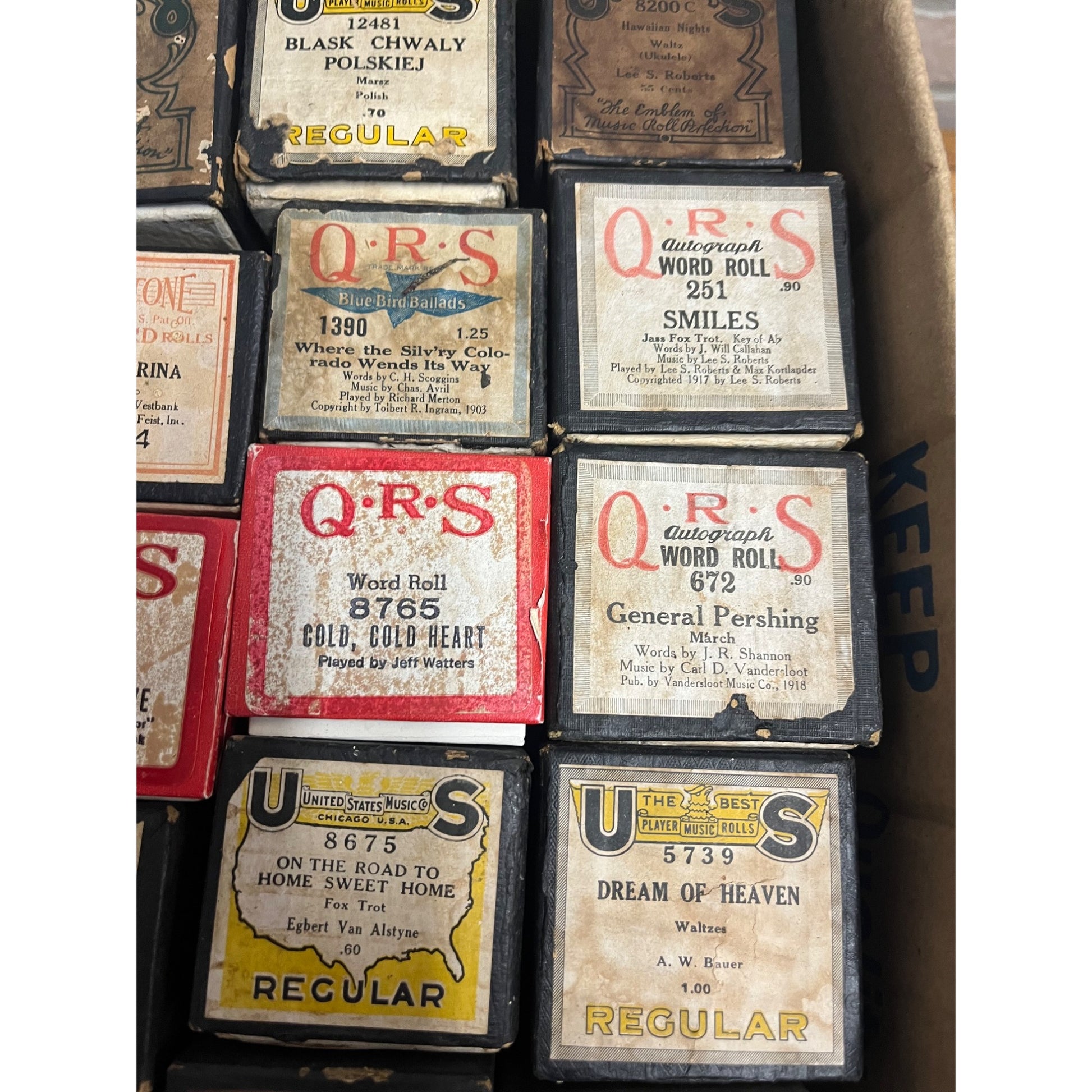 Vintage Lot (22) Player Piano Rolls QRS Word, Ampico, Supertone, US Music Co. ++
