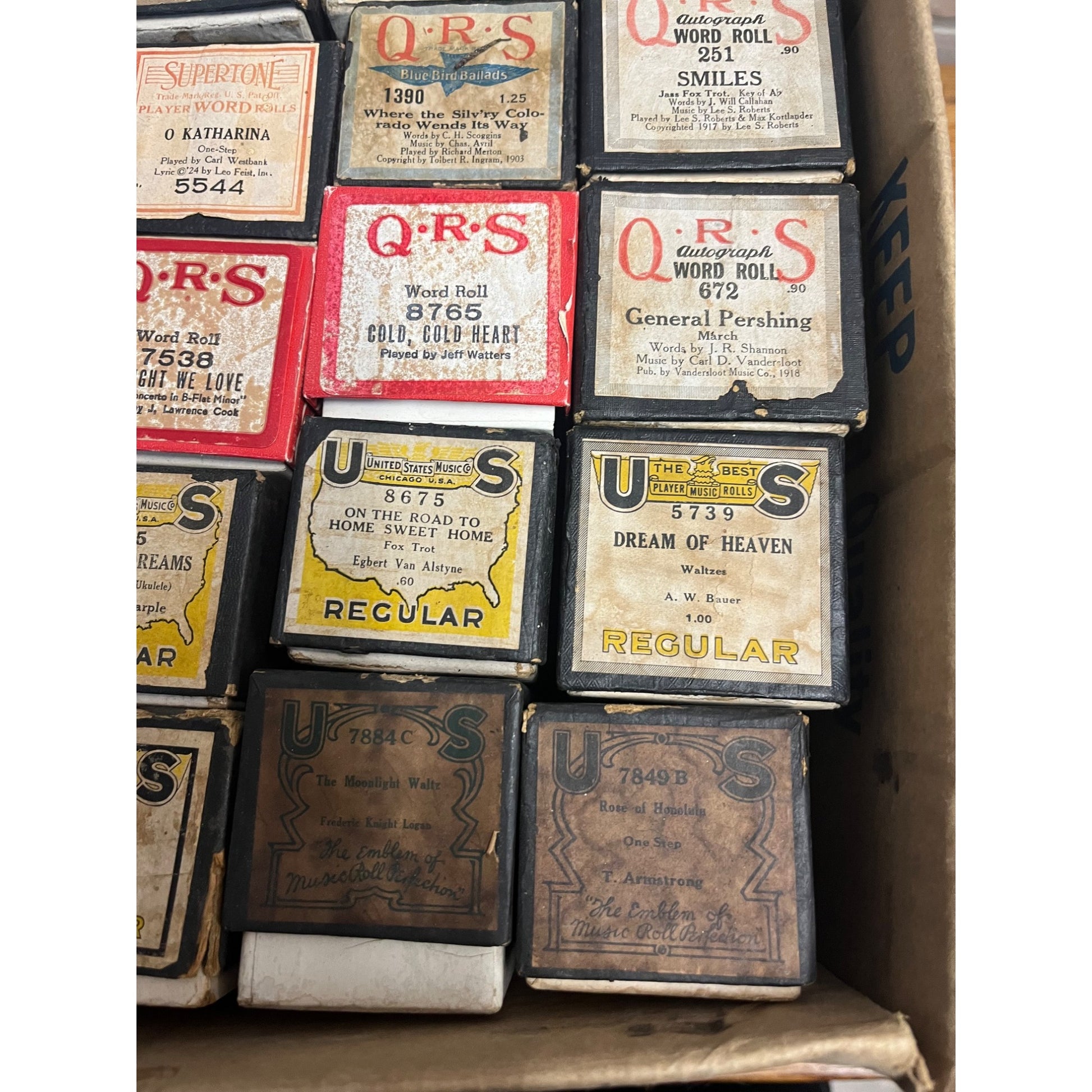 Vintage Lot (22) Player Piano Rolls QRS Word, Ampico, Supertone, US Music Co. ++