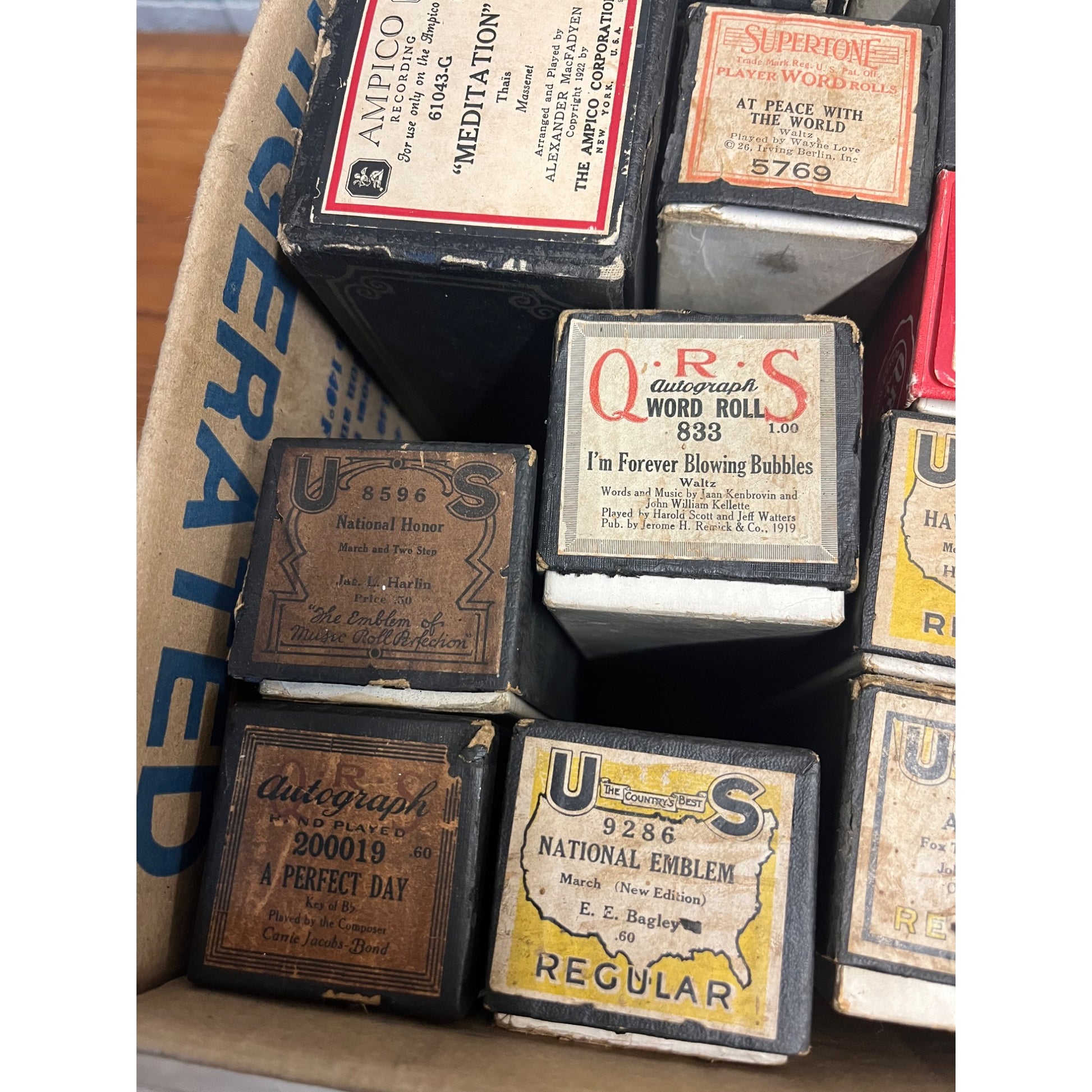 Vintage Lot (22) Player Piano Rolls QRS Word, Ampico, Supertone, US Music Co. ++