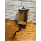 Antique Primitive Dovetailed Wooden Wall Hand Cranked Coffee Grinder Farmhouse