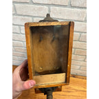 Antique Primitive Dovetailed Wooden Wall Hand Cranked Coffee Grinder Farmhouse