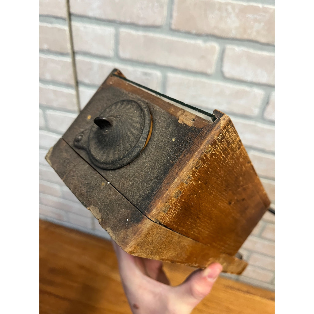 Antique Primitive Dovetailed Wooden Wall Hand Cranked Coffee Grinder Farmhouse