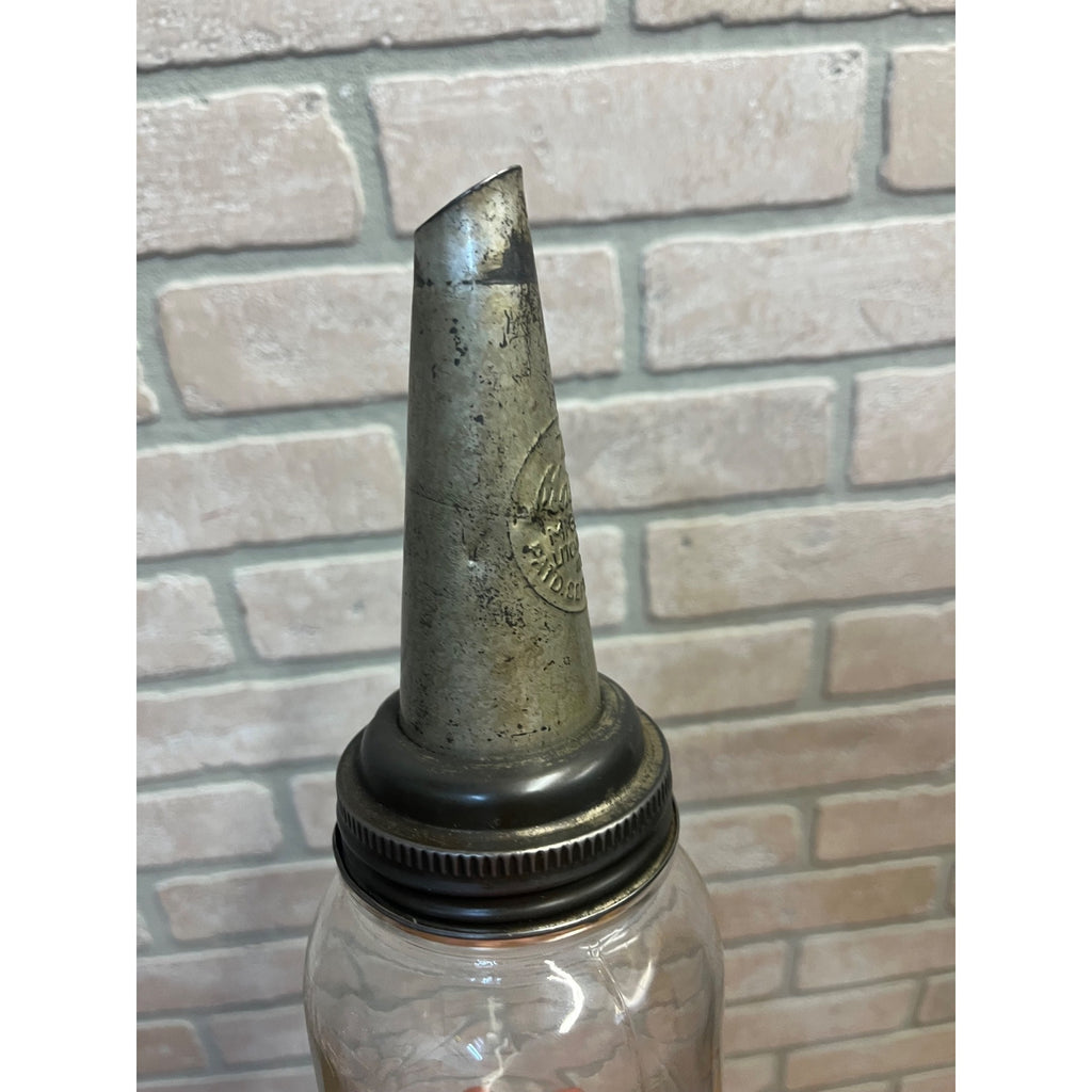 Vintage The Master Glass Oil Jar With Original Metal Pour Spout MFG Co. Litchfield, Illinois 1926
