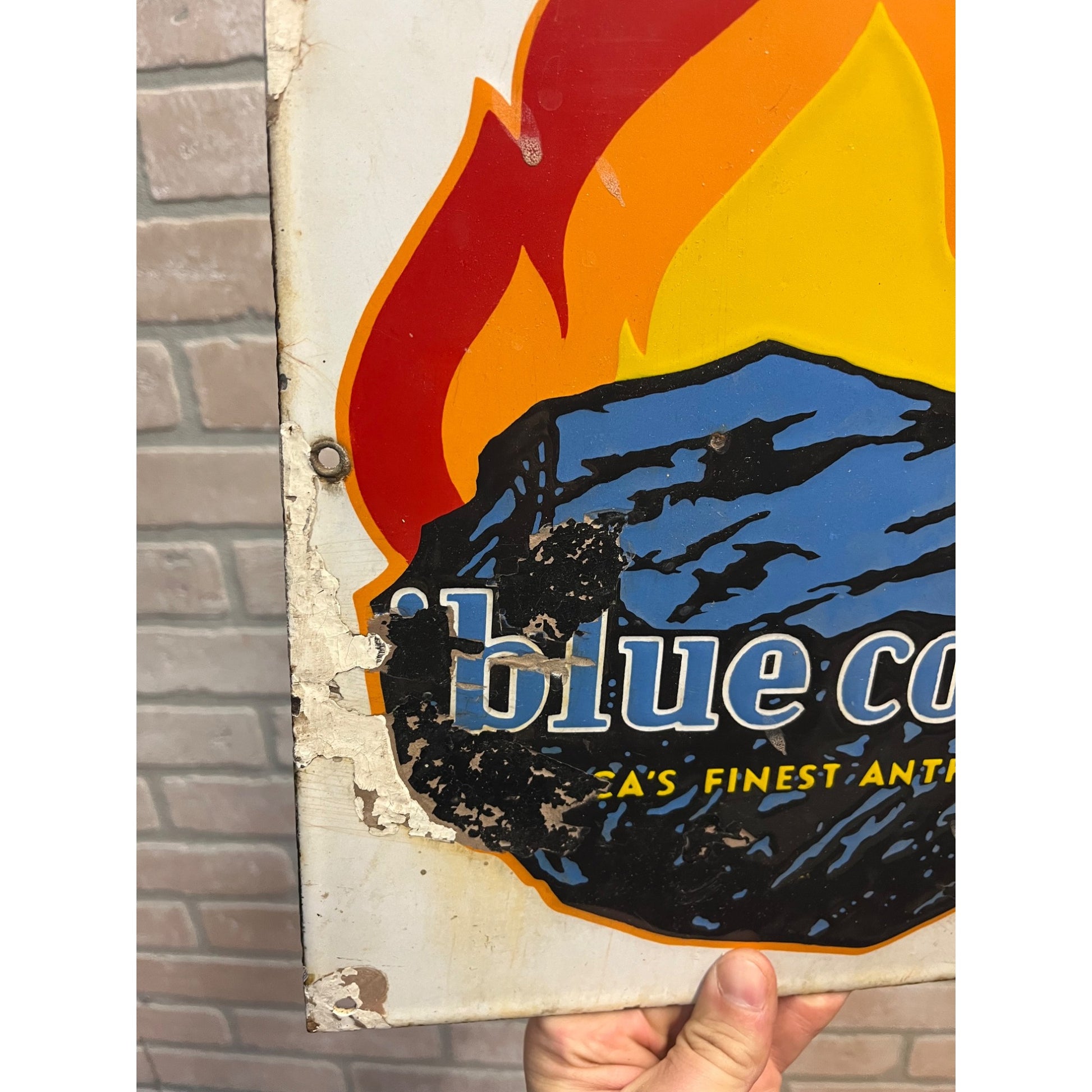 Original Old Blue Coal Advertising Porcelain Sign America's Favorite Anthracite