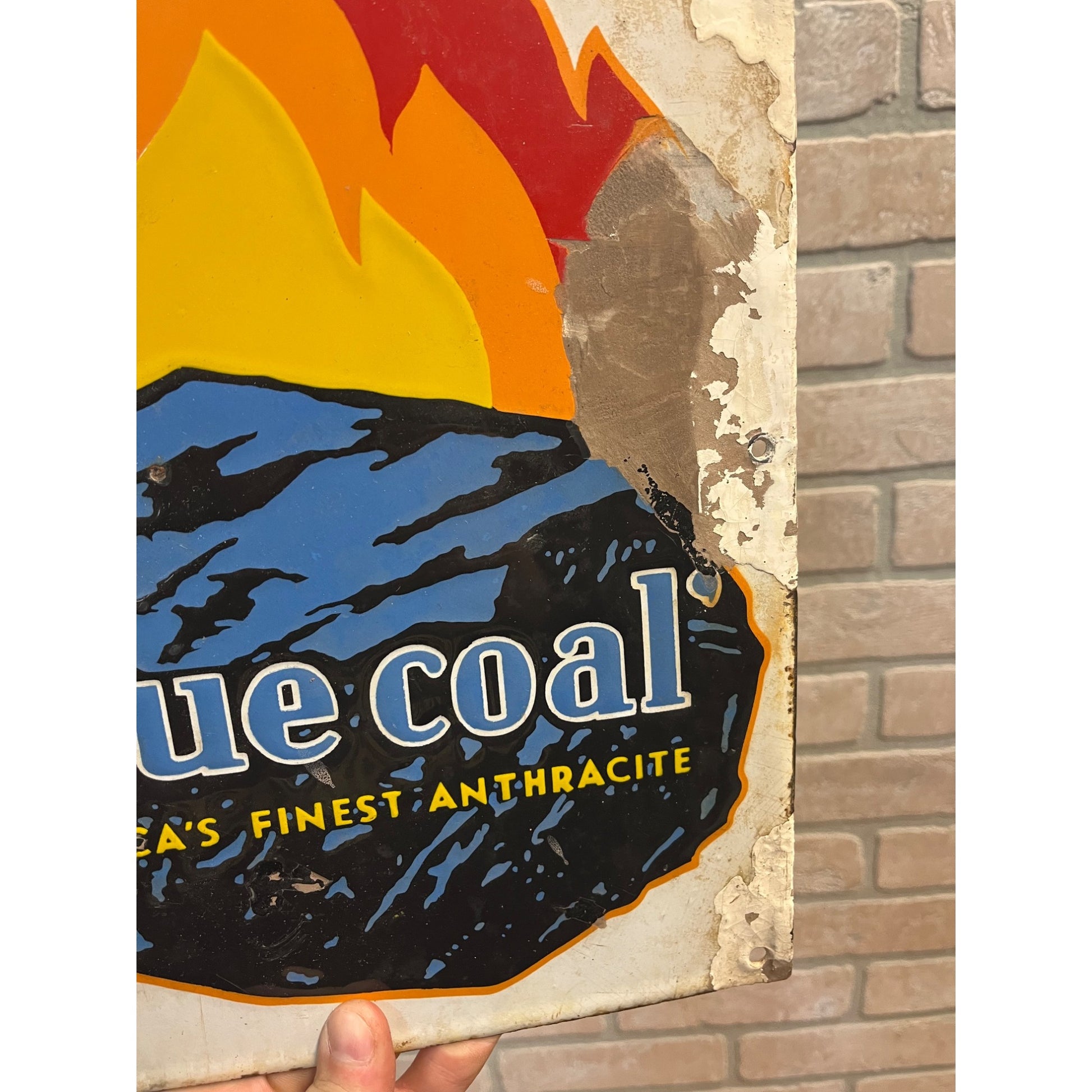 Original Old Blue Coal Advertising Porcelain Sign America's Favorite Anthracite
