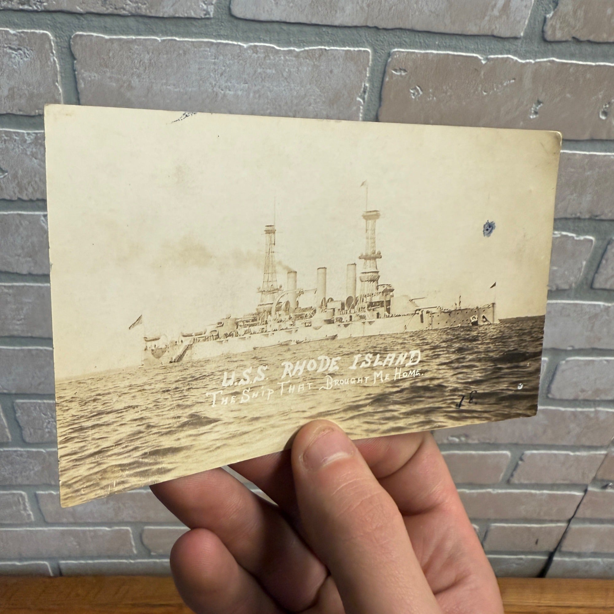 Vintage WWI World War 1 USS Rhode Island Battleship RPPC Postcard
