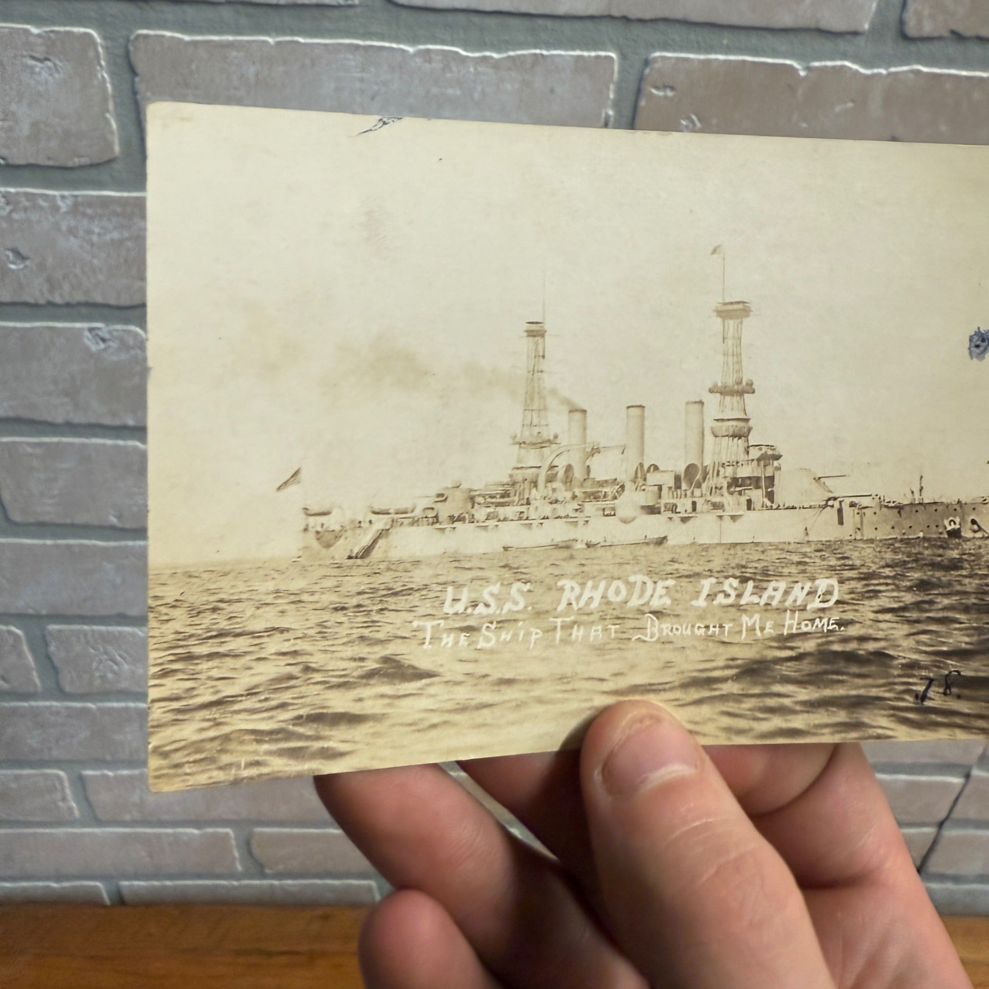 Vintage WWI World War 1 USS Rhode Island Battleship RPPC Postcard