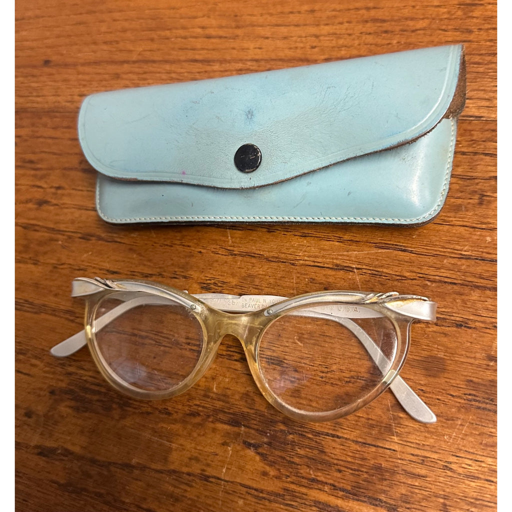 Vintage 1950's Women's Cat Eye Eyeglasses Glasses U/Z 5 1/2 USA Silver