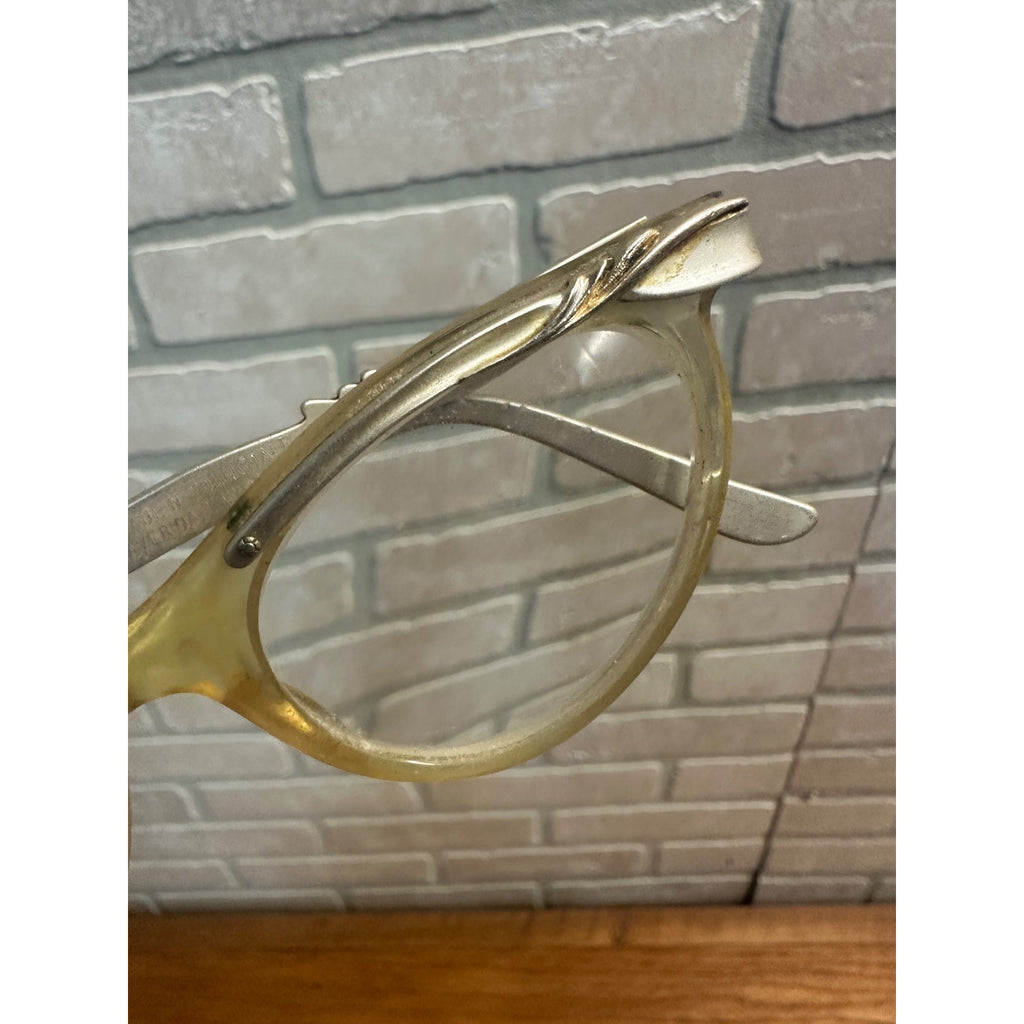 Vintage 1950's Women's Cat Eye Eyeglasses Glasses U/Z 5 1/2 USA Silver