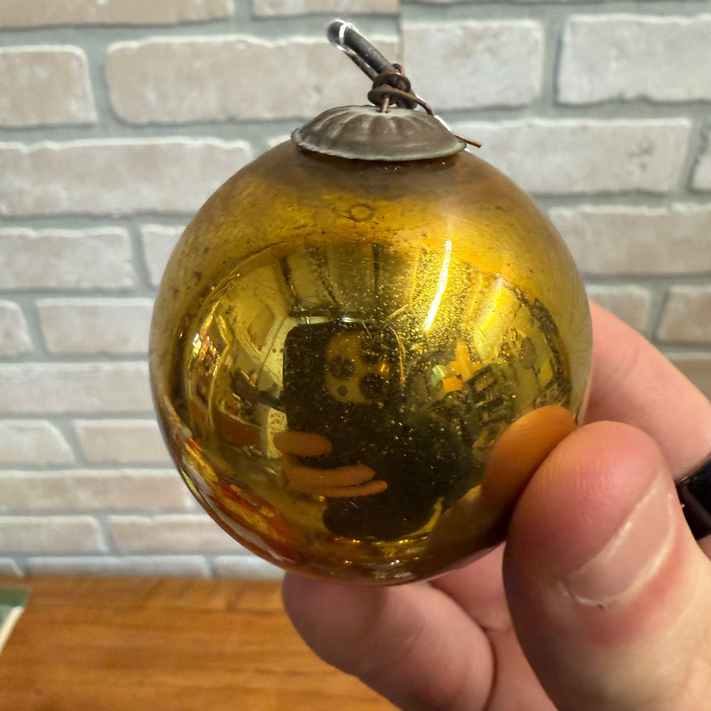 2" Gold Small Antique German Large Kugel Christmas Ornament