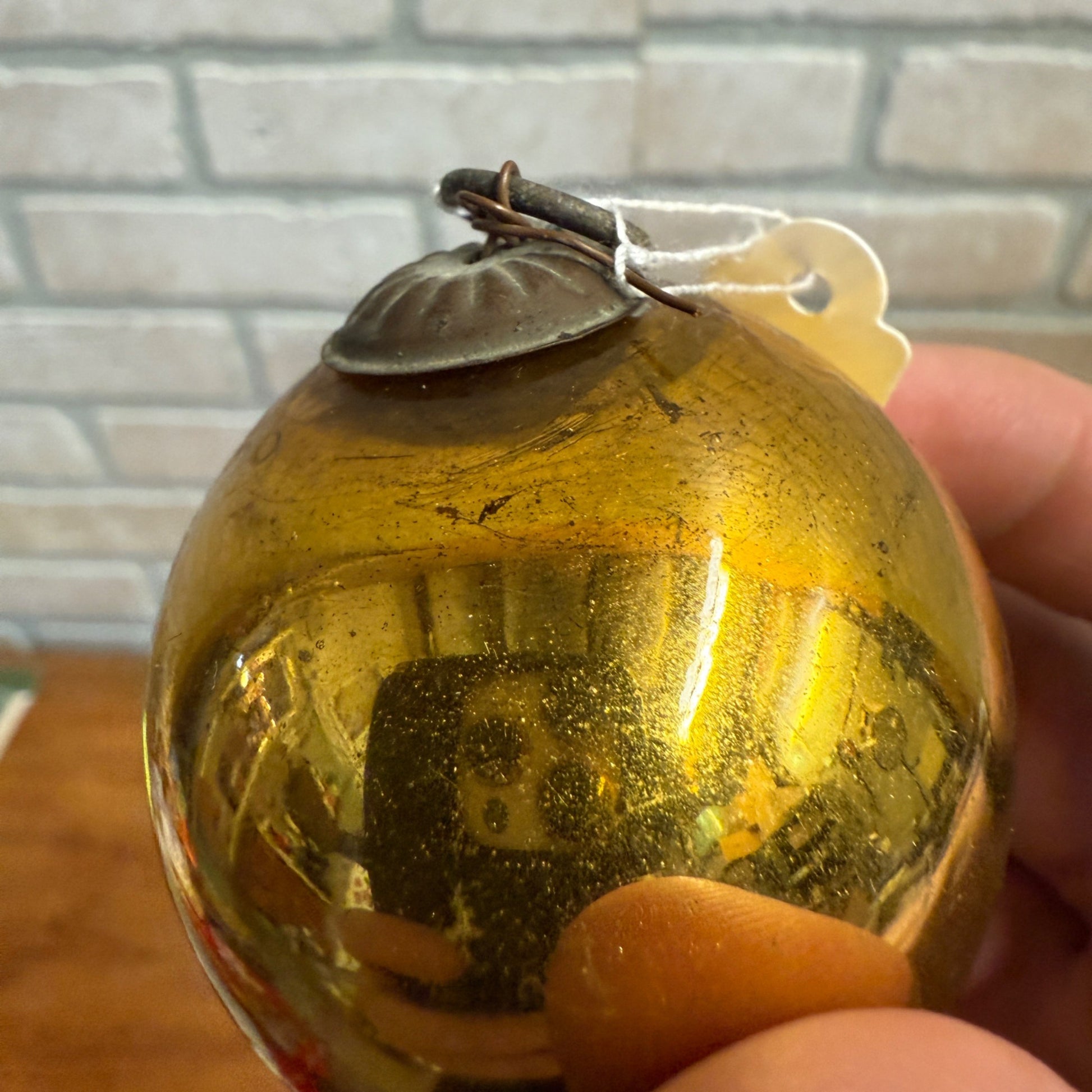 2" Gold Small Antique German Large Kugel Christmas Ornament