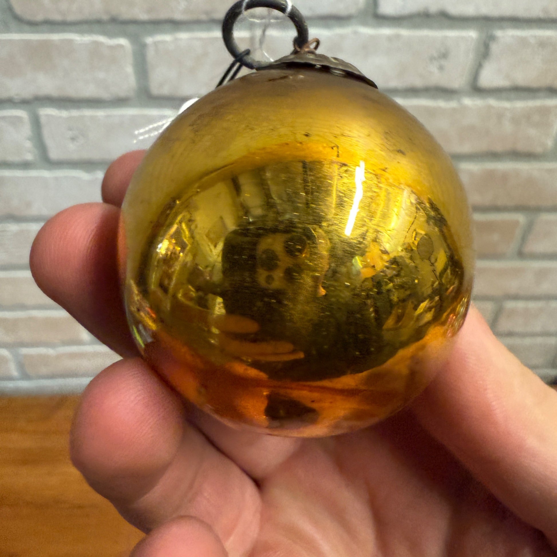 2" Gold Small Antique German Large Kugel Christmas Ornament