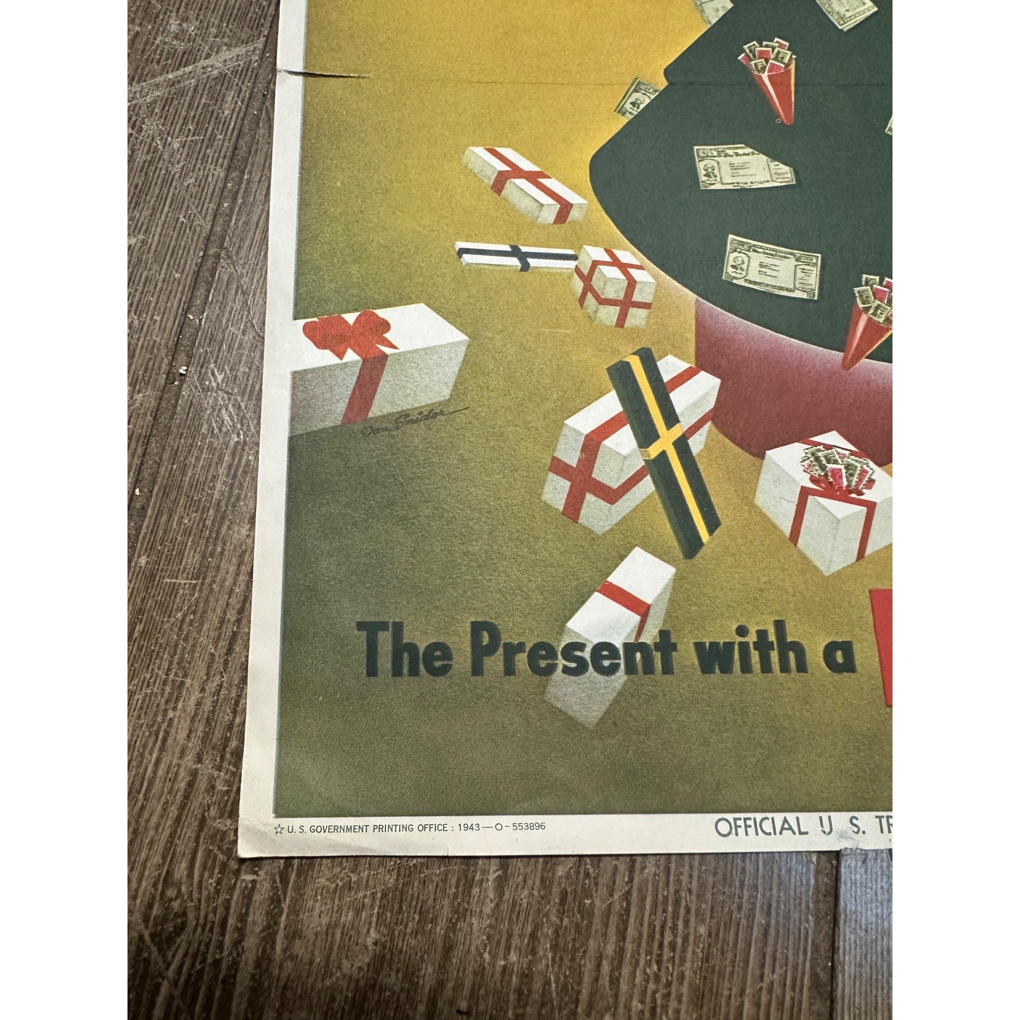 Original World War II Poster -  Give War Bonds Christmas Tree Presents WWII 1943